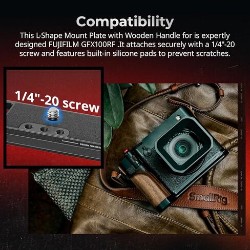 HANDGRIP SMALLERIG خشبي ل FUJIFILM GFX100RF ، لوحة تركيب الشكل L مع قبضة مزدوجة (أمامية وخلفية) ، لوحة إطلاق سريعة مدمجة ل ARCA ، زر الغالق ، الوزن 0.15 رطل/70 جرام ، الفضة-5265 in Kuwait