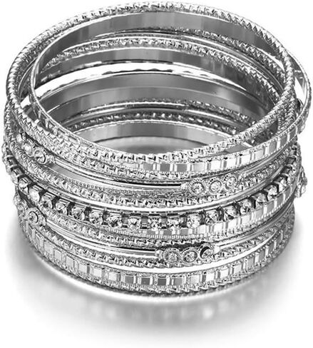 Rumtock 13pcs Boho Silver Bracelet Set for Women Girls Crystal Beads Stackable Bangle Hand Chain Punk Jewelry for Party in Saudi Arabia