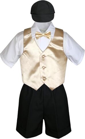 5pc Baby Toddlers Boy Gold Vest Bow Tie Set Black Suit Outfit Cap S-4T (4T) in Saudi Arabia