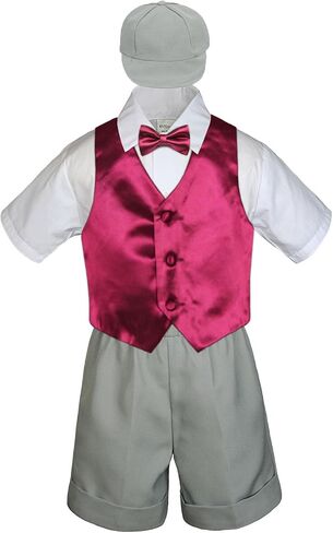 5pc Baby Toddlers Boy Gold Vest Bow Tie Set Black Suit Outfit Cap S-4T (4T) in Saudi Arabia