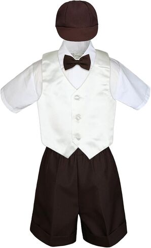 5pc Baby Toddlers Boy Gold Vest Bow Tie Set Black Suit Outfit Cap S-4T (4T) in Saudi Arabia