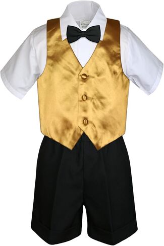 5pc Baby Toddlers Boy Gold Vest Bow Tie Set Black Suit Outfit Cap S-4T (4T) in Saudi Arabia