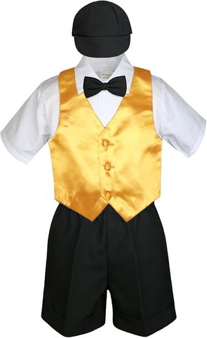 5pc Baby Toddlers Boy Gold Vest Bow Tie Set Black Suit Outfit Cap S-4T (4T) in Saudi Arabia