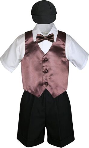 5pc Baby Toddlers Boy Gold Vest Bow Tie Set Black Suit Outfit Cap S-4T (4T) in Saudi Arabia