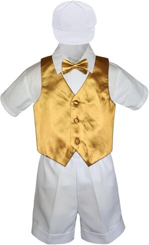 5pc Baby Toddlers Boy Gold Vest Bow Tie Set Black Suit Outfit Cap S-4T (4T) in Saudi Arabia