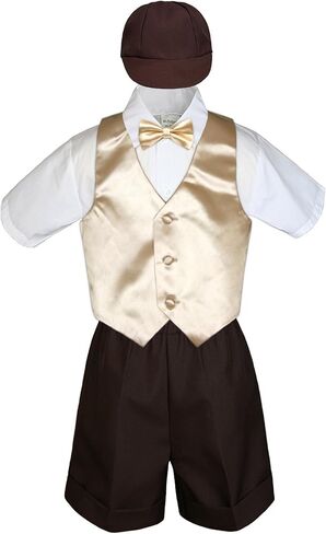 5pc Baby Toddlers Boy Gold Vest Bow Tie Set Black Suit Outfit Cap S-4T (4T) in Saudi Arabia