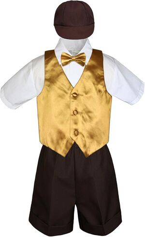 5pc Baby Toddlers Boy Gold Vest Bow Tie Set Black Suit Outfit Cap S-4T (4T) in Saudi Arabia