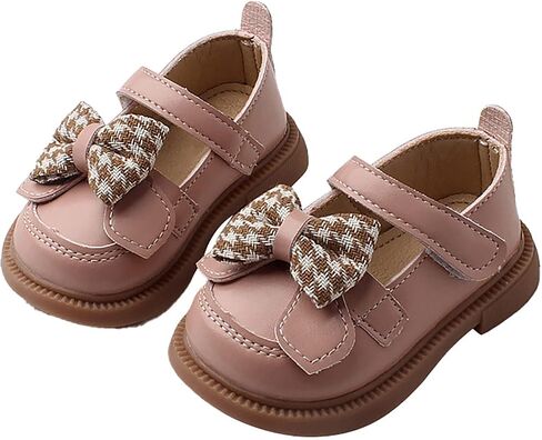Baby Mary Jane Chunky Flat𝐬 Infant Platform Slip On Heel Leather Flat𝐬 Round Toe School Uniform Dress Shoes with Bow in Saudi Arabia