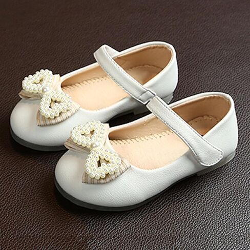 Girls Cute Sandals Pearl Bow Knot Leather Soft Closed Toe Mary Jane Shoes Toddler Ankle Wedding Princess Dress Shoes in Saudi Arabia