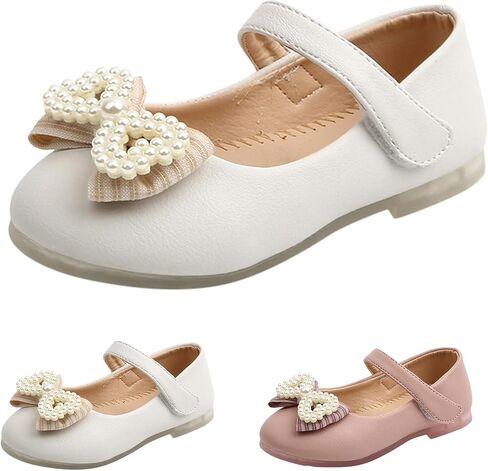 Girls Cute Sandals Pearl Bow Knot Leather Soft Closed Toe Mary Jane Shoes Toddler Ankle Wedding Princess Dress Shoes in Saudi Arabia