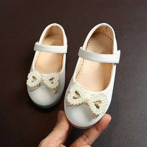 Girls Cute Sandals Pearl Bow Knot Leather Soft Closed Toe Mary Jane Shoes Toddler Ankle Wedding Princess Dress Shoes in Saudi Arabia