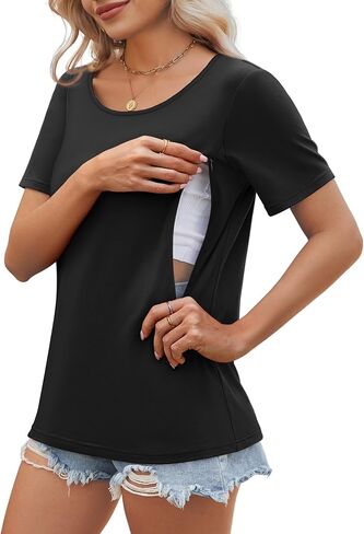 Women's Nursing Shirt for Breastfeeding Maternity Top Hidden Zippers Pregnancy Clothes Postpartum Tshirt in Kuwait
