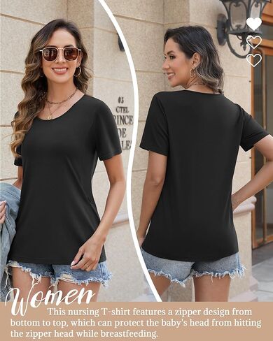 Women's Nursing Shirt for Breastfeeding Maternity Top Hidden Zippers Pregnancy Clothes Postpartum Tshirt in Kuwait