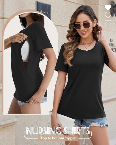 Women's Nursing Shirt for Breastfeeding Maternity Top Hidden Zippers Pregnancy Clothes Postpartum Tshirt in Kuwait