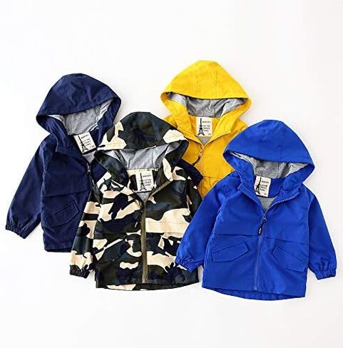 Meufam Baby Raincoat 18 Month Rain Jacket Solid Color Windbreak Outerwear Zip Up Hoodie Long Sleeve Coat for Infants Toddler in Kuwait