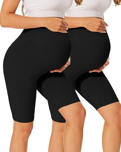 UBCUTE Women's Maternity Biker Shorts Over Belly-High Waist Pregnancy Black Workout Yoga Shorts Comfy Running Activewear in Saudi Arabia