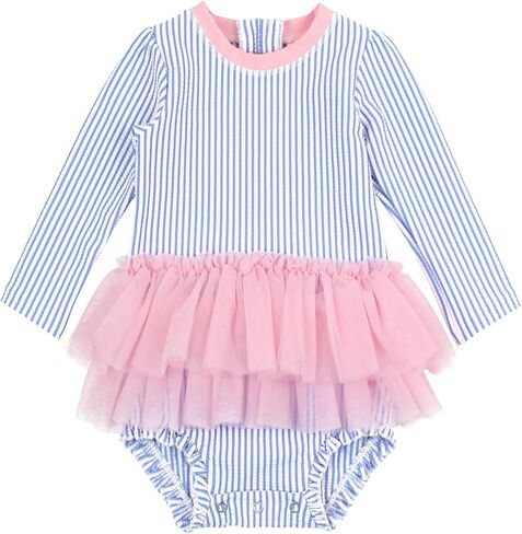 RuffleButts Baby Girls UPF 50+ Sun Protection Tulle Skirted Long Sleeve One Piece Rash Guard Swimsuit in Saudi Arabia