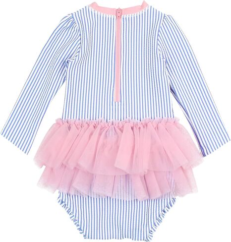 RuffleButts Baby Girls UPF 50+ Sun Protection Tulle Skirted Long Sleeve One Piece Rash Guard Swimsuit in Saudi Arabia