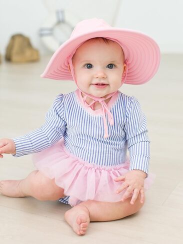 RuffleButts Baby Girls UPF 50+ Sun Protection Tulle Skirted Long Sleeve One Piece Rash Guard Swimsuit in Saudi Arabia