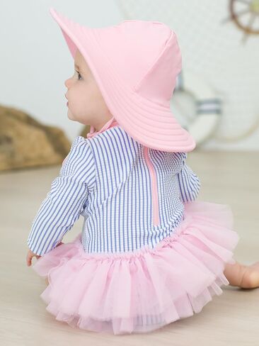 RuffleButts Baby Girls UPF 50+ Sun Protection Tulle Skirted Long Sleeve One Piece Rash Guard Swimsuit in Saudi Arabia