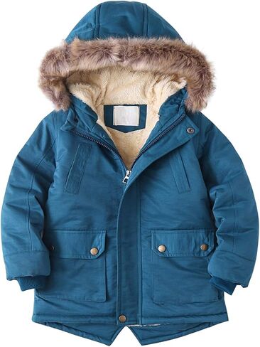 Evelin LEE Kids Boys Faux Fur Collar Hooded Zip Up Jacket Fleece Lined Winter Warm Outerwear Coat in Saudi Arabia