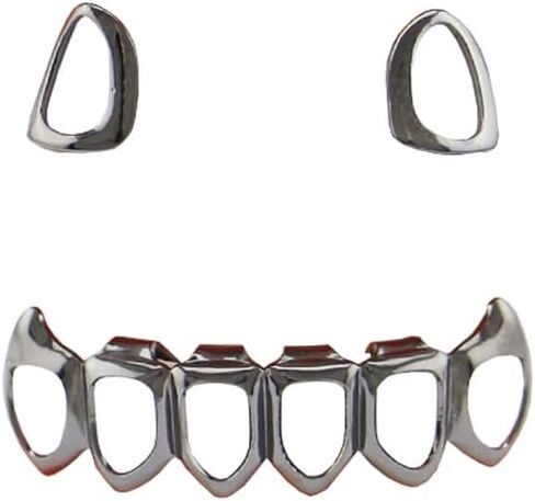 18K Gold Plated Hip Hop Teeth Grillz Caps Open Face 2pcs Single Top and 6 Bottom Grills for Your Teeth Grillz Set for Men Women (Gold) in Kuwait