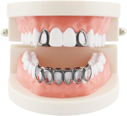18K Gold Plated Hip Hop Teeth Grillz Caps Open Face 2pcs Single Top and 6 Bottom Grills for Your Teeth Grillz Set for Men Women (Gold) in Kuwait