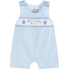 Blue Birthday Boy Smocked Shortalls