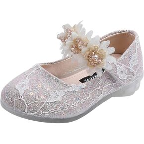 Toddler Girls Dress Shoes Flower Girl Shoes Ankle Strap Ballet Flats Pearls Mary Jane Wedding Party Flower Kid Shoes