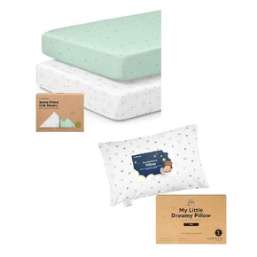KeaBabies 2-Pack Fitted Crib Sheets for Boys, Girls and Mini Toddler Pillow with Pillowcase 9X13 - Soft & Breathable Toddler Bedding Set - Kids Small Travel Pillows for Sleeping