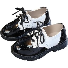 Boys Girls PU Leather Lace Up Dress Shoes Kids School Uniform Formal Casual Oxfords for Toddler Little Shoes for Girls
