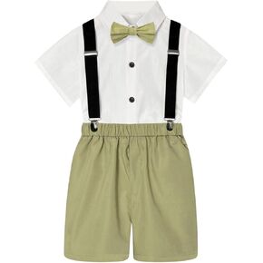 Baby Boy Clothes Suit Infant Gentleman Wedding Outfits Dress Shirt+Bowtie+Vest+Suspender Shorts Toddler Formal Suits