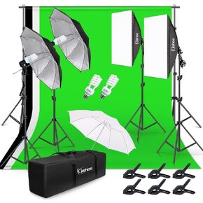 مجموعة إضاءة الصور ، 2M × 3M/6.6ft × 9.8 قدم نظام دعم الخلفية و 900W 6400K المظلات مجموعة الإضاءة المستمرة لاستوديو الصور والتصوير الفوتوغرافي للفيديو