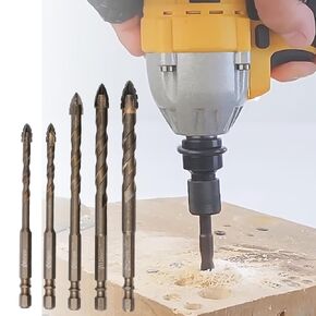 5-Piece Eccentric Drill Bit Set, Four-Flute Sawtooth Design, 6-12mm Sizes, for Masonry, Concrete, Tile