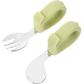 1Set Training Spoon Self Feeding Utensils for Curved Fork and Spoon with Storage Box Safe Material for Encouraging Independent Eating for Engaging Mealtime