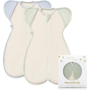 Baby Swaddle Sleeping Bag, 0.5 TOG, 2-Way Zipper, Breathable Mesh, Arms in/Out Design, 2-Pack