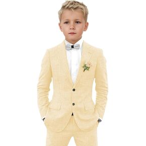 2 PC Boys Linen Suit Two Buttons Summer Wedding Suit for Kids Toddler Tuxedos Set Formal Wear