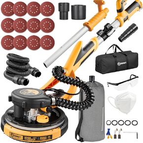 Drywall Sander, 800W Powerful Electric Drywall Sander with Vacuum, 99% Dust Absorption Dust-free Design, 7 Variable Speed 900-1800RPM, 26' Power Cord, LED Light, for Popcorn Ceiling etc