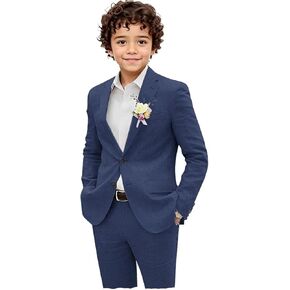 VENNYNG Boys Linen Suit 2 Piece Kids Summer Beach Wedding Tuxedo Formal Ring Bearer Outfit