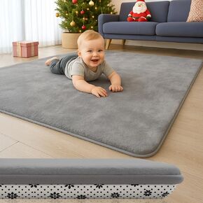 50X 50 Thick Padded Baby Floor Play Mat 1.2" Cushioned Velvet Surface Non Slip Bottom High Density Foam Safe and Soft Floor Mat for Infants Toddlers and Playpen Use,Gray