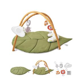 VEVOR Baby Play Gym Mat, Baby Activity Mat with 6 Sensory Toys, Oversize Leaf-Shaped Tummy Time Mat for 0-18 Months Newborn Infant, Baby Essential Gift for Motor Skills & Early Cognitive Development