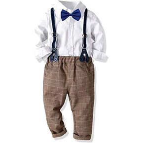 Little Toddler Boys Gentleman Long Sleeves Bow Ties Solid Shirt+Suspender Pants Outfit Clothes Set Suit
