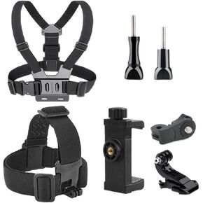 Action Camera Cons Mount - حامل تسخير قابل للتعديل للهواتف والكاميرات | حزام جسم آمن مع j hook للجري والسباحة والأنشطة في الهواء الطلق | معدات تسجيل اليدين
