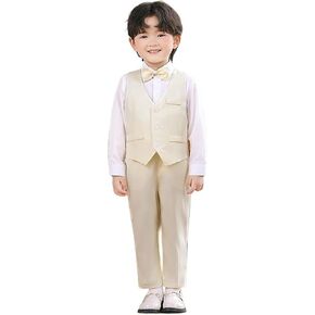 Boys Formal Tuxedo Suit Vest 3 Piece Outfit Set for Kids Stylish Attire with Pants and Bowtie Ideal for Weddings in Kuwait