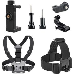 Sports Chest Phone Mount - Action Camera Mount Kit with J Hook | Comfortable Body Phone Holder Kit, Mountable Camera Holder, Chest Strap Cellphone Mount for Running, Swimming, Outdoor