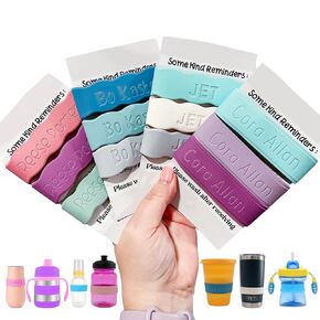 3 Piece Personalized Baby Bottle Labels for Daycare School Summer Camp Customized Children's Water Bottle Name Bands Custom Engraved Reusable Silicone Cup Bands Labels