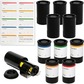 35mm Film Negative Canisters with Caps 10pcs Film Storage Canister Comes with 10 Labels to Record the Subject of the Negatives