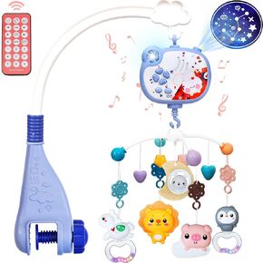 Baby Mobile for Crib with Music and Night Lights,Hanging Crib Mobile for Bassinet with Rotation,Projection,Remote Control,Babies Crib Toys for Nursery Newborn Infant Boys Girls (Blue)