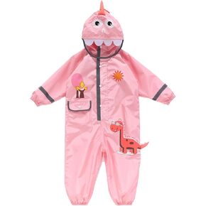 Toddler Kids Cute Cartoon Dinosaur Raincoats Baby Raincoat Overall Rain Suit Jumpsuit Button Elastic Waterproof wear
