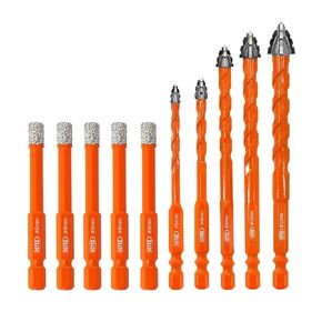 BGTEC Serrated Carbide Masonry Drill Bit Set - 10PCS 3/16"*2，1/4"*4，5/16"*2，3/8"，1/2" Wood Drill Bits for Wood Plastic Masonry Brick Tile Glass Concrete Marble